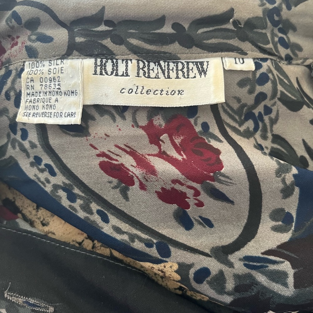 Holt Renfrew Silky Navy & Gold Printed Button-Down Shirt Size 10 Dry Cleaned - Picture 12 of 12